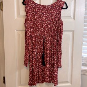 Floral Red cold shoulder dress